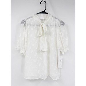 Calvin Klein Floral Leaf Tie-Neck Button Up Work from Home Office Blouse Size XS